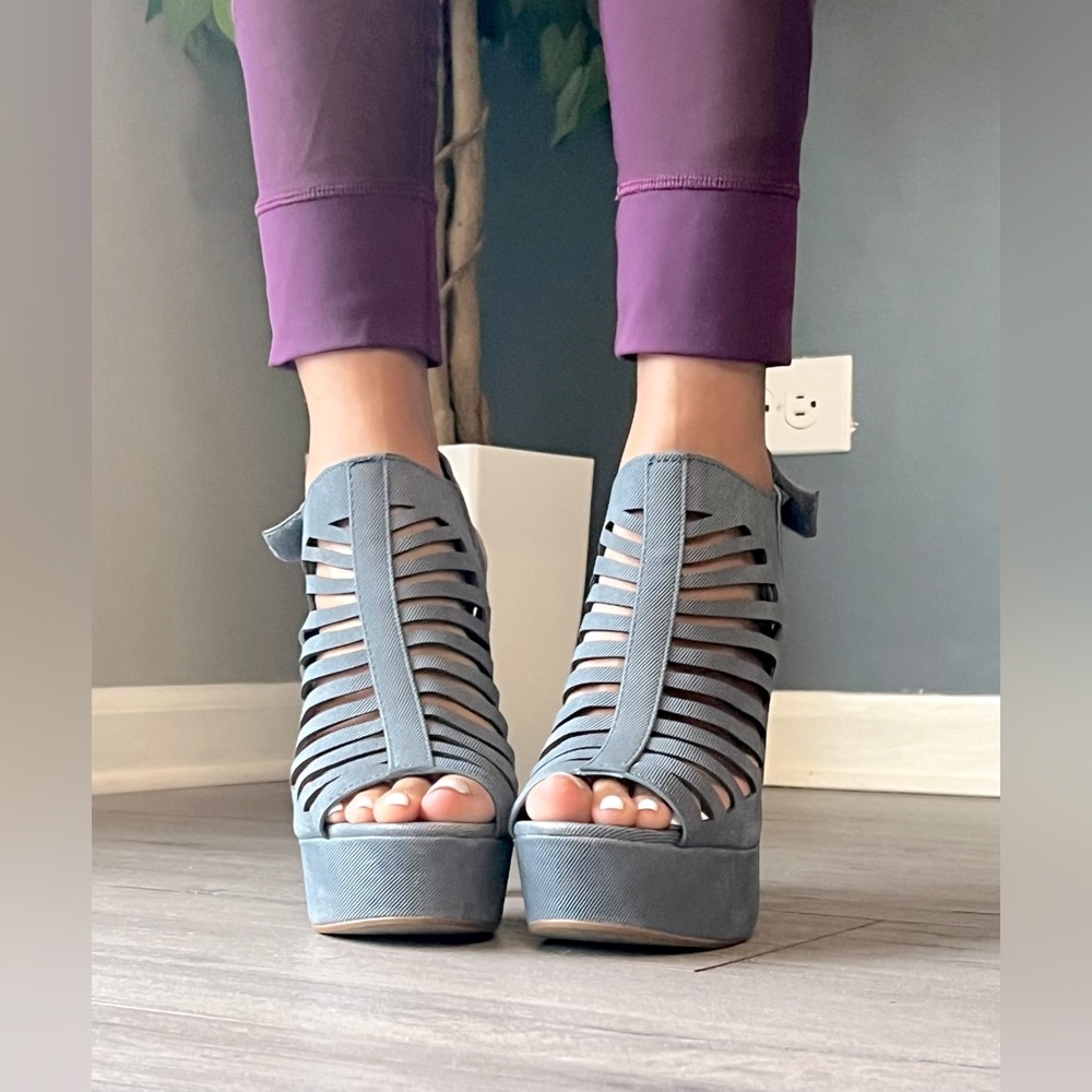 Denim Open Toe Platform
